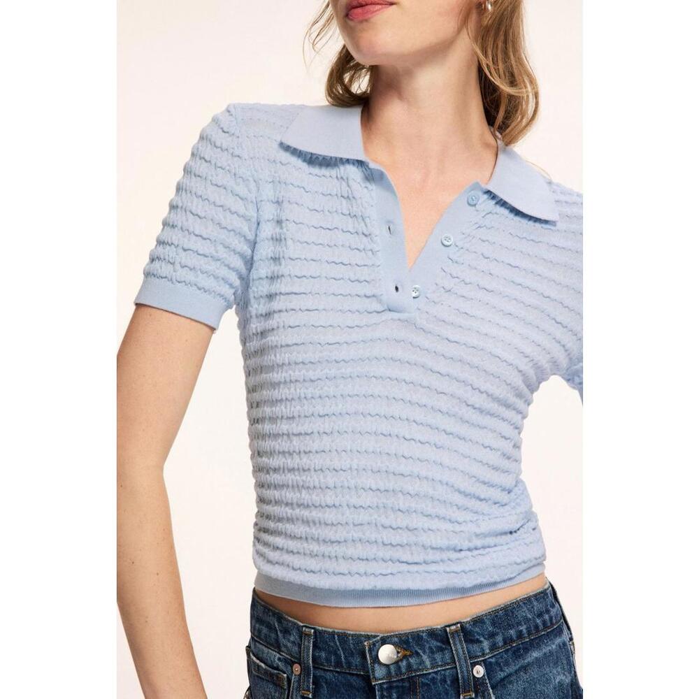 FRAME Blue Smocked Polo Size L with Hole and Stains